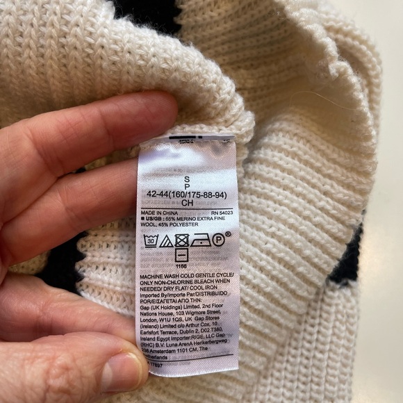 Banana Republic-Merino Wool Blend Sweater-Bell Sleeves-Mock Neck-Mariner Stripe - Picture 13 of 14